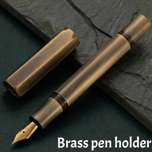 1Pc Brass Fountain Pen, 0.5mm Nib, Heavy Metal Feel, for Business and Office Use, Rotating Cap, Mini Short Style, Includes Ink Absorber, 2.6mm Caliber, for Students/Office, Holiday Gifts, Valentine's Day, Back-To-School Seaso