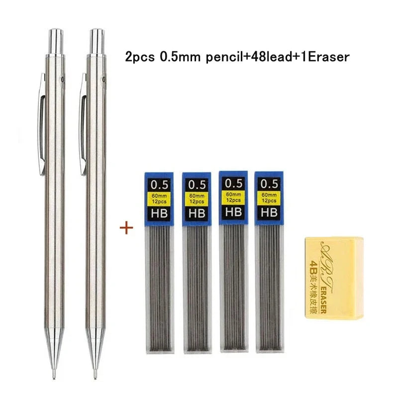 Full Metal Mechanical Pencil Set 0.3 0.5 0.7 0.9 1.3 2.0mm HB Automatic Pencil With Leads,for Art Drawing Writing Sketchin
