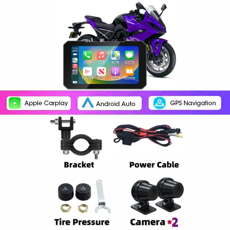 5" IP67 Waterproof Motorcycle Navigator with Wireless CarPlay & Android Auto