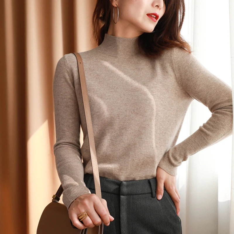 Women's Mock Neck Base Sweater — Slim Knit Pullover