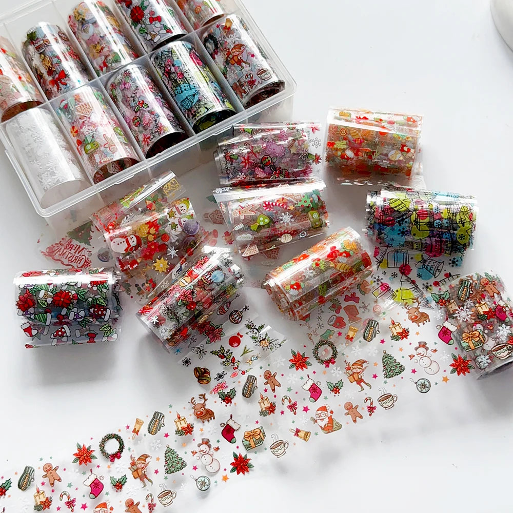 10 Roll Christmas Nail Art Foils - Snowflake, Tree and Snowman Transfer Stickers - photo 2