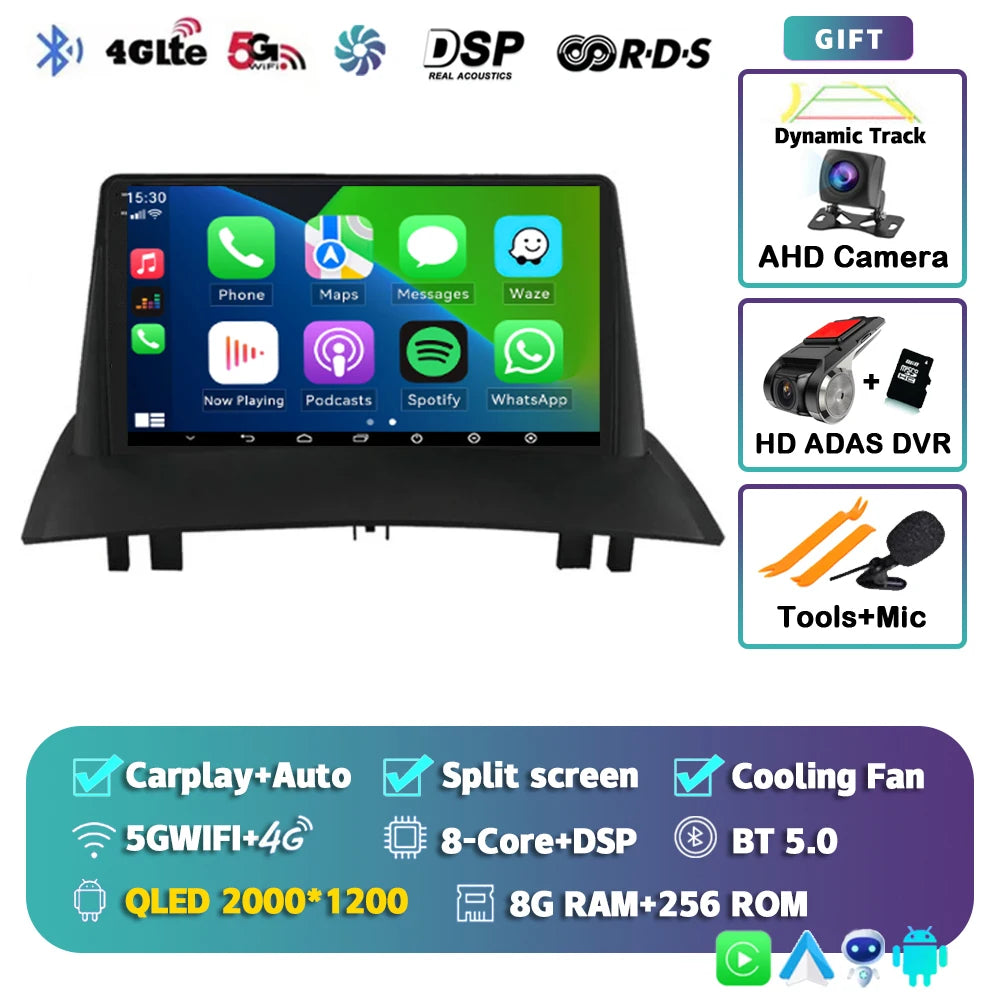 Android 16 For Renault Megane 2 2002-2009 2K QLED Android Car Radio Multimedia Video Player GPS Stereo CarPlay 4G Navigationv BT