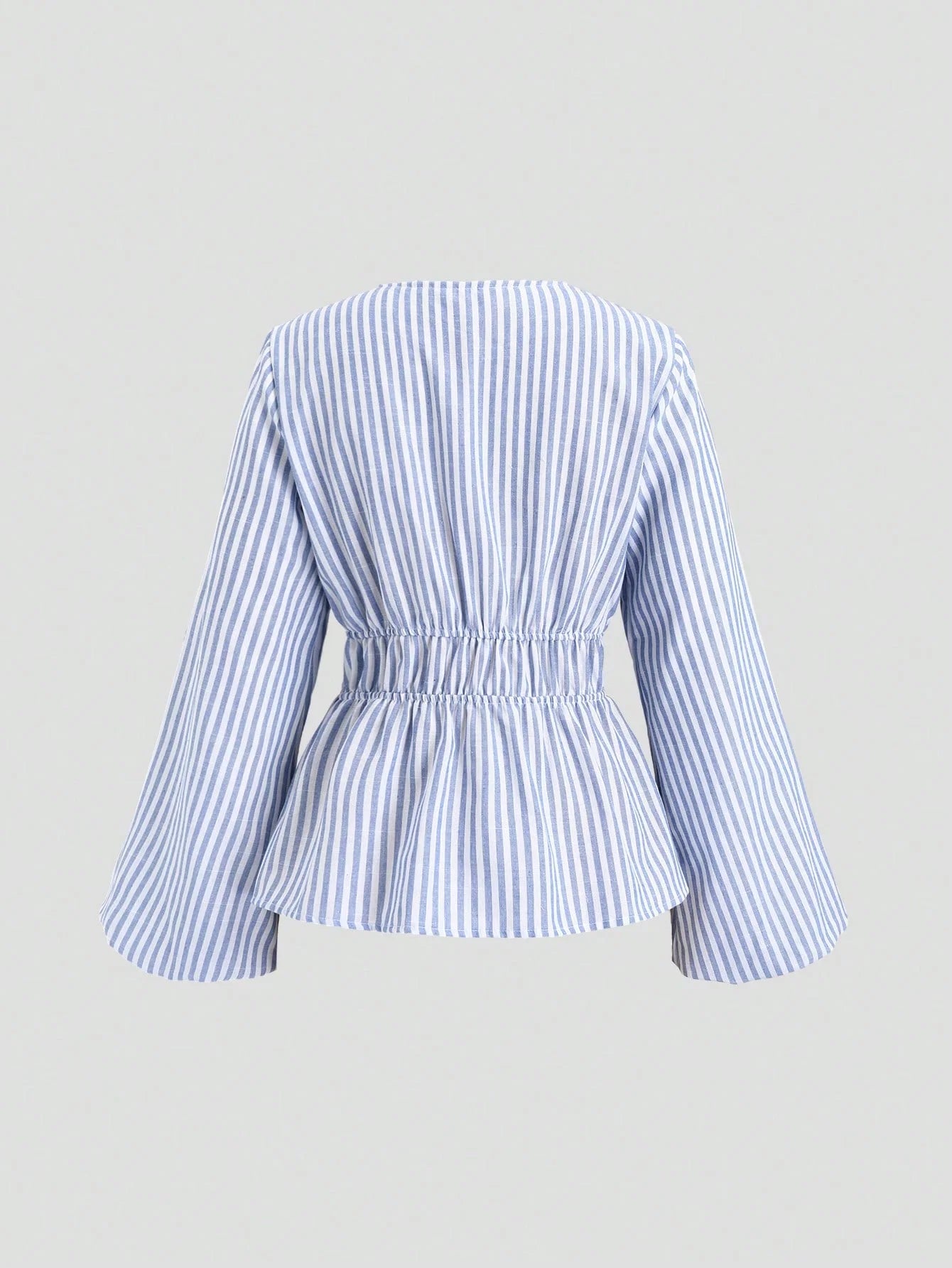 Striped Tie Bow Puff Sleeve Shirt