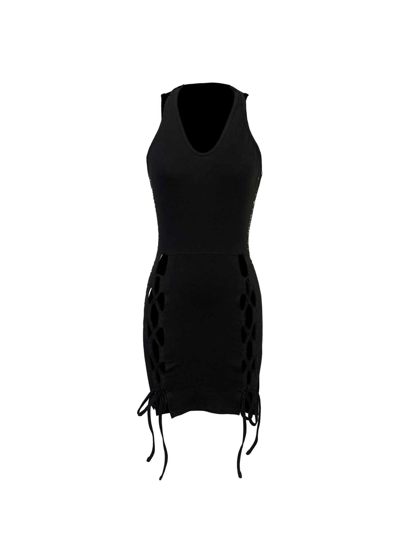 Women's Halter V-Neck Side Cutout Lace-Up Bodycon Mini Dress – Sexy Club & Date Night Dress | S–XXL (Black)