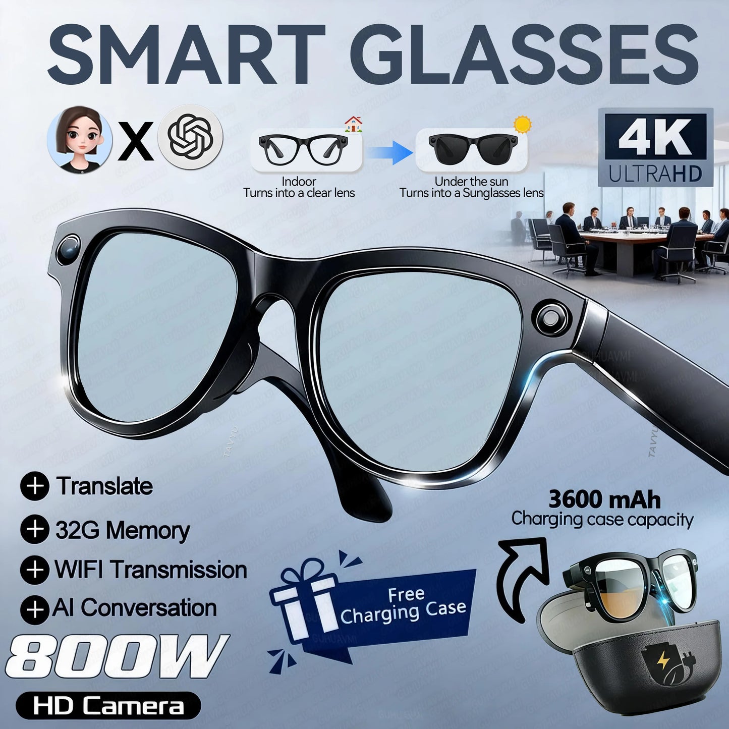 AI Smart Glasses with 4K Camera & 120+ Language Translator