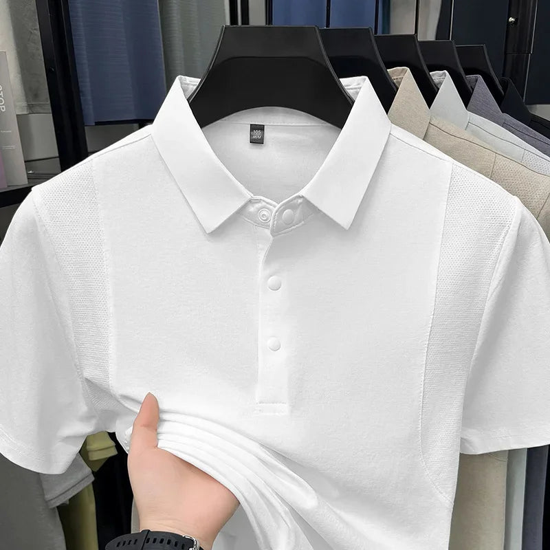 Men's Basic Polo - Stitched Breathable Panel, All-Season Casual