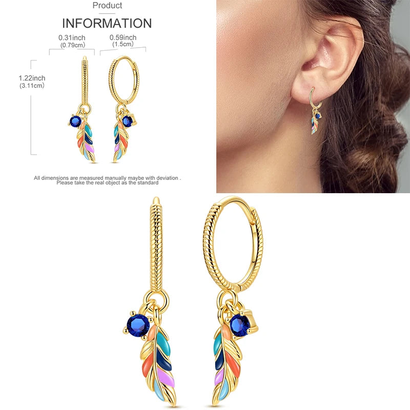 Sparkling Gold Woman Hoop Earrings 925 Sterling Silver Butterfly Colored Zirconium Earrings for Women Jewelry Anniversary Gift