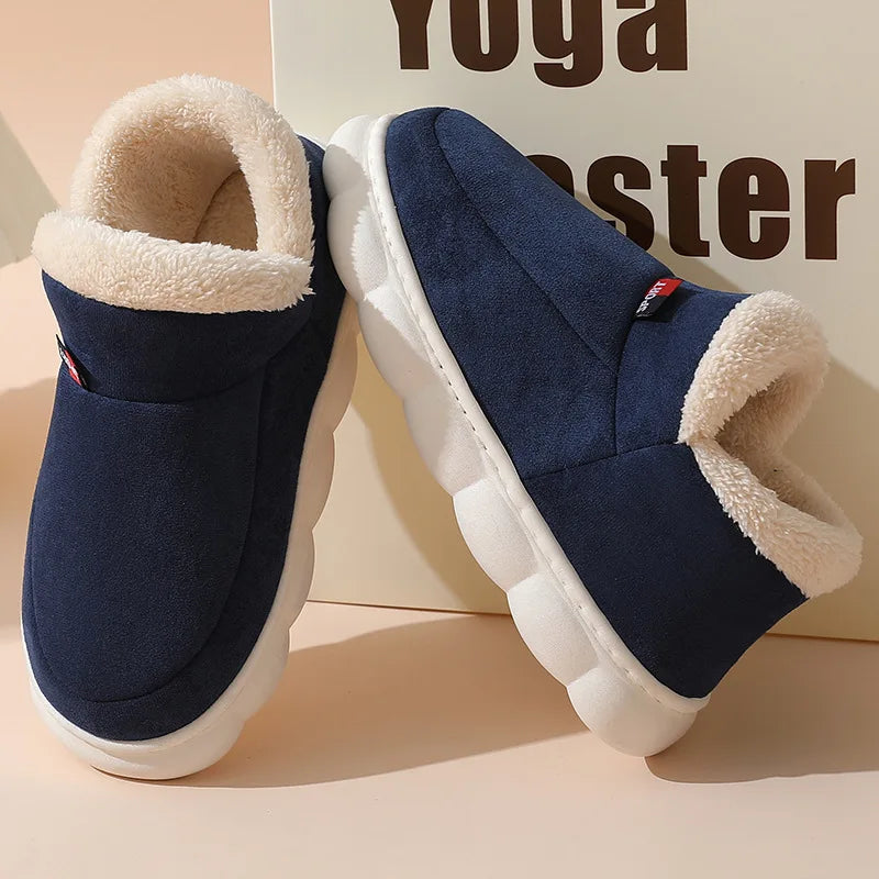 Smile PoP Winter Plush Men Cotton Shoes Warm Plush Men House Slippers Outdoor Soft Non Slip Women's Shoes Casual Furry Men Shoes