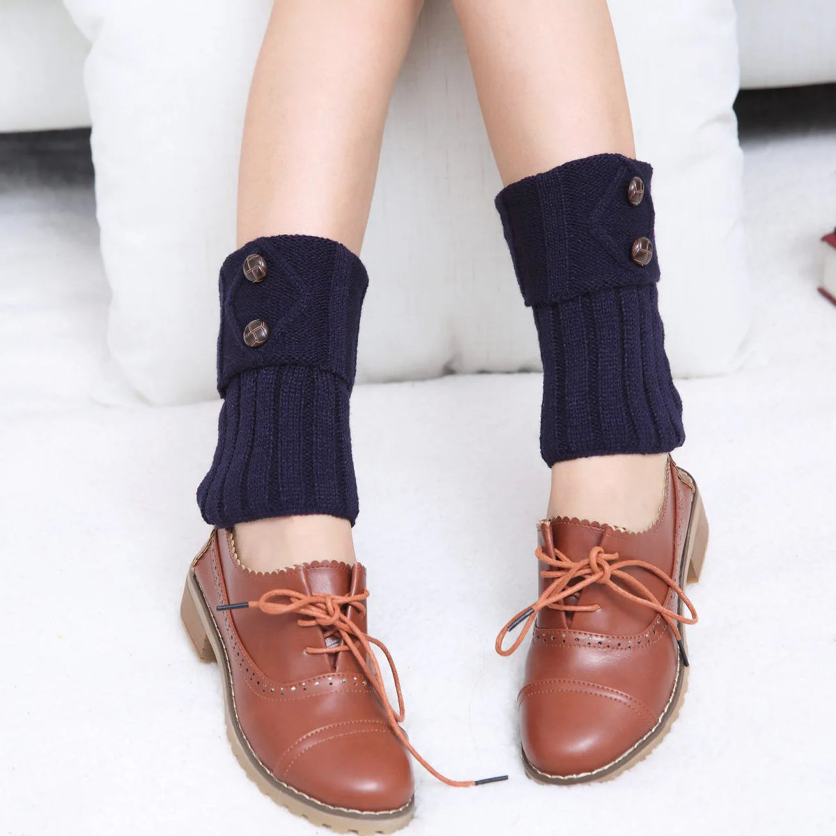 Women's Knit Boot Cuffs, Short Leg Warmers with Buttons