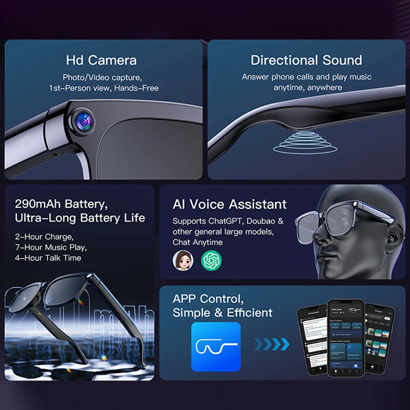 AI Smart Glasses — 800W Camera with Interchangeable Lenses