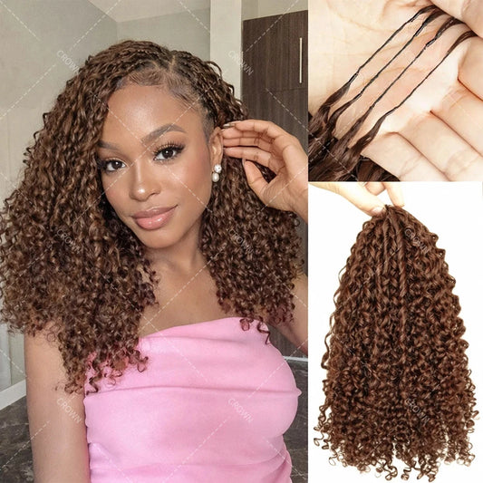 Burmese Curly Brown Crochet Human Hair Lightweight Knotless Feather Extensions Pre Separated Full Invisiable Knot With String