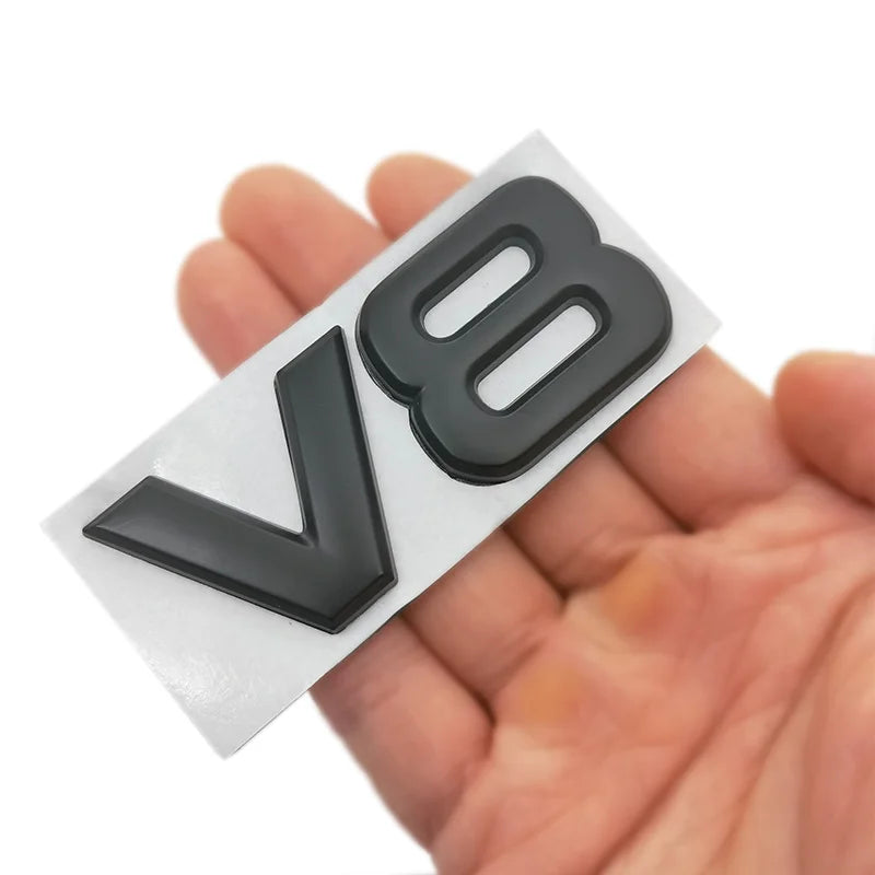 Metal Car Sticker V8 Rear Emblem Badge Decals Tail Trunk Sticker for Benz AMG BMW Mazda Chevrolet Skoda Ford Opel Audi Volvo