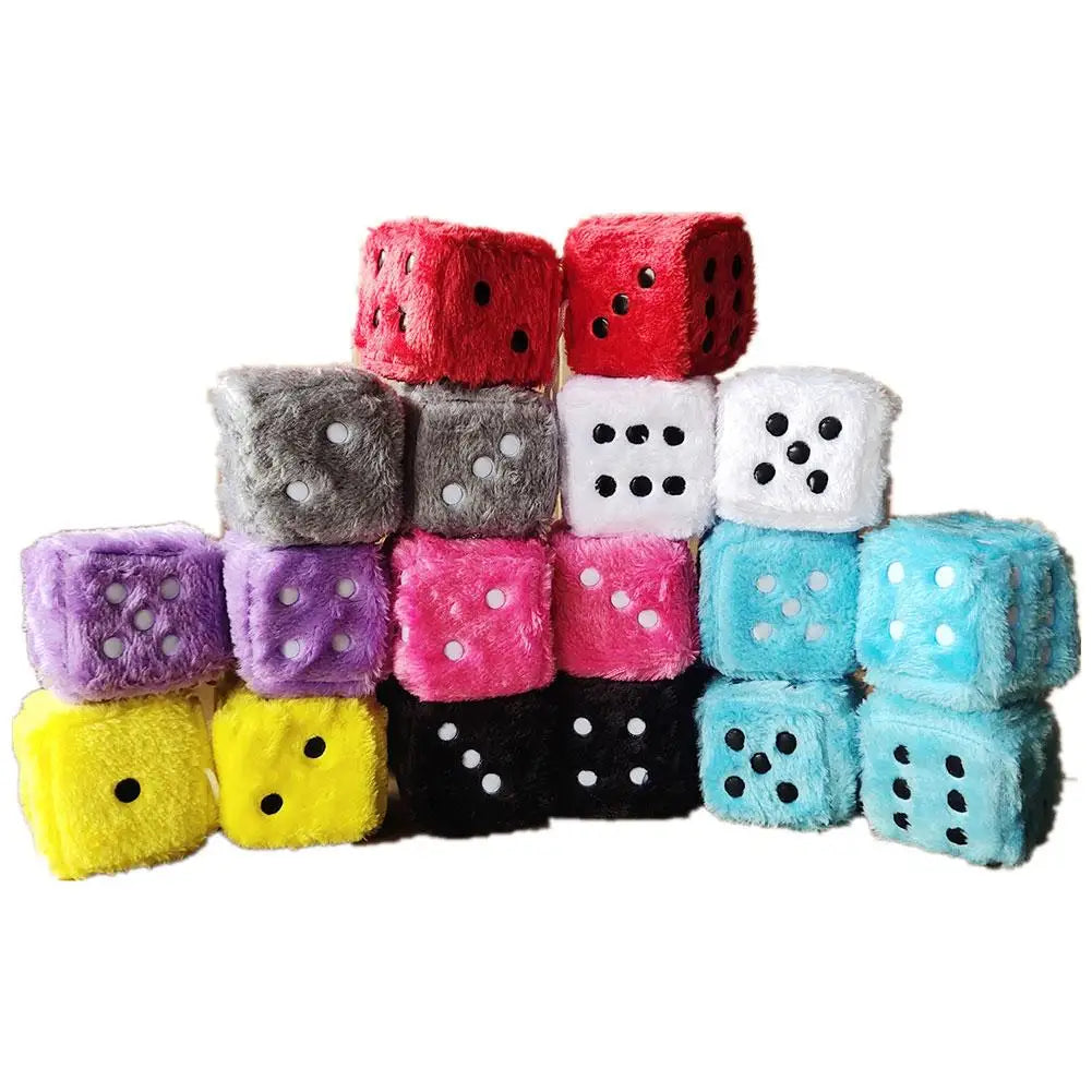 Big Long Hair Hot Stamping Dot Dice Plush Toy Cube Pendant Car Ornament Sieve Anime Car Decoration Accessories Auto Pendant