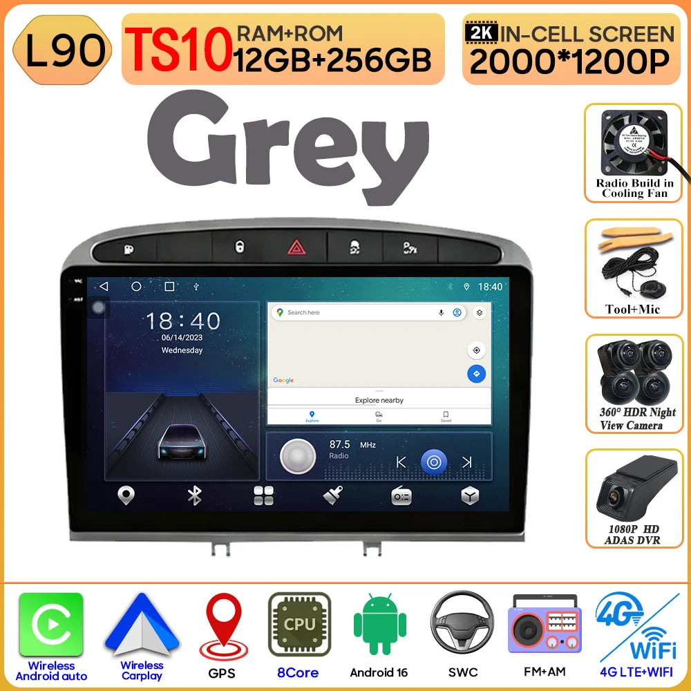 Android 16 Car Radio Player For Peugeot 408 1 2012 - 2020 For Peugeot 308 1 T7 2007 - 2015 Wireless Android Auto Touch Screen 4G