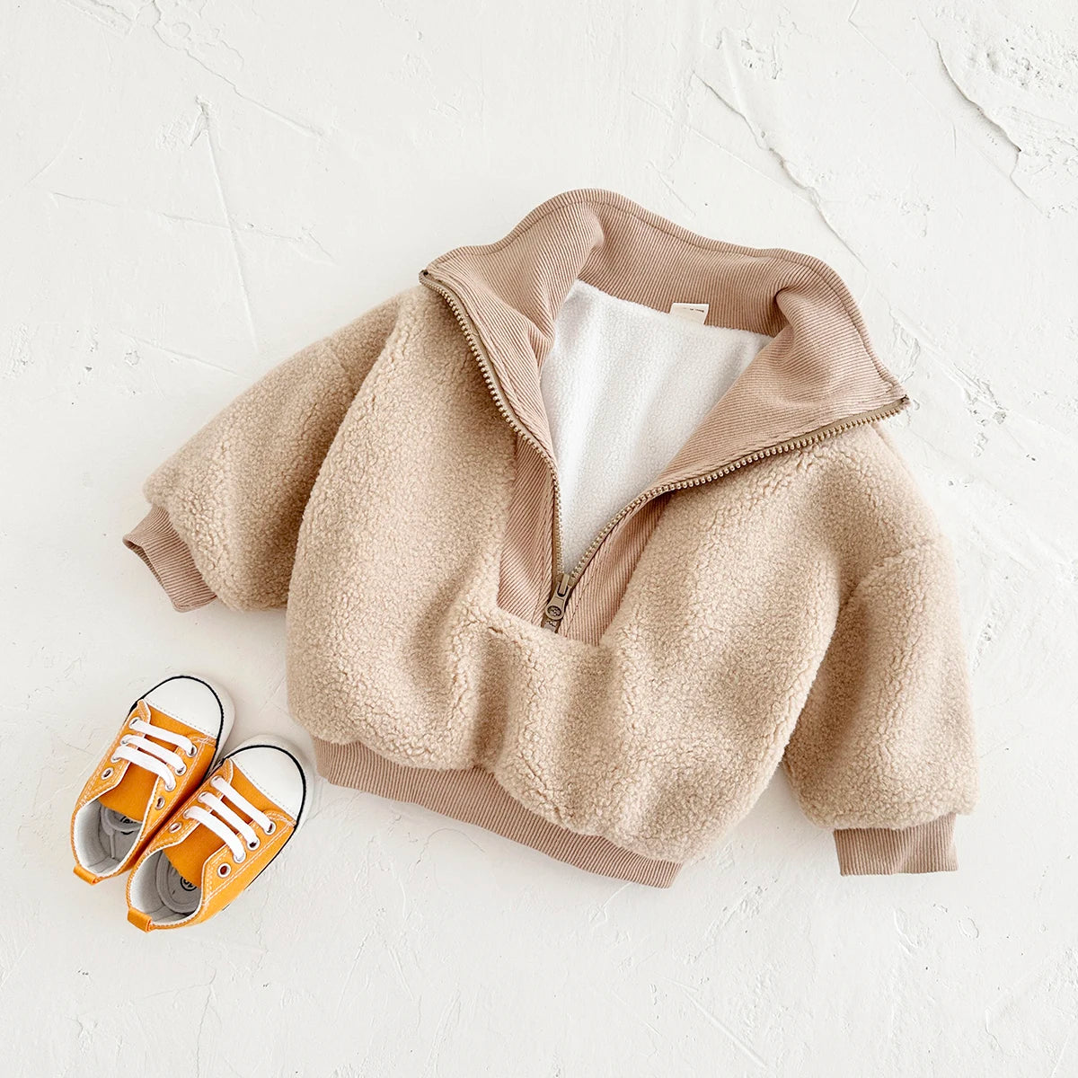 Toddler Sherpa Zip Jacket - Faux Lamb Fleece Winter Coat - photo 4