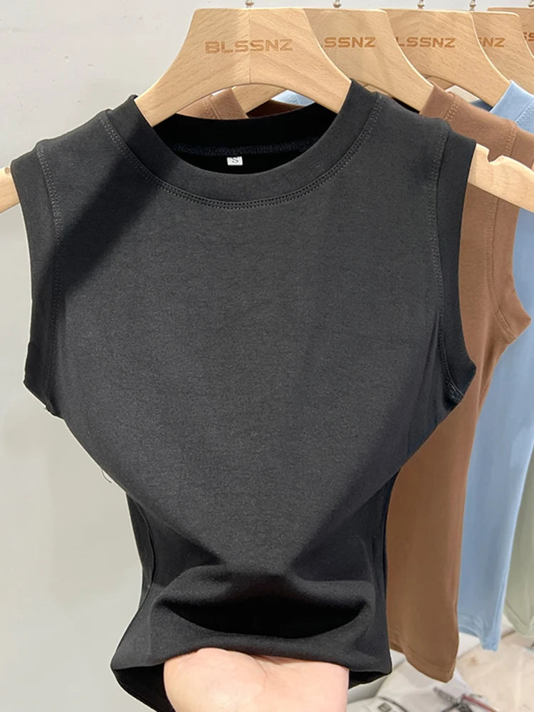 zjaiss 2026 Cotton Tops Neck Summer Basic Shirts White Black Casual Sport Vest Off Shoulder Green Women's Tank Top