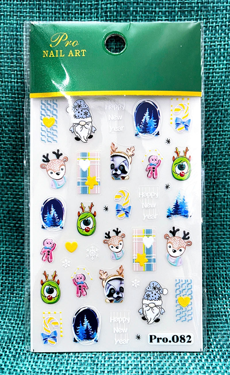 1pc Christmas Nail Art Stickers 5D Winter Holiday Themed Nail Decor Santa/Snowflakes/Christmas Trees/Gingerbread Nail Supplies *