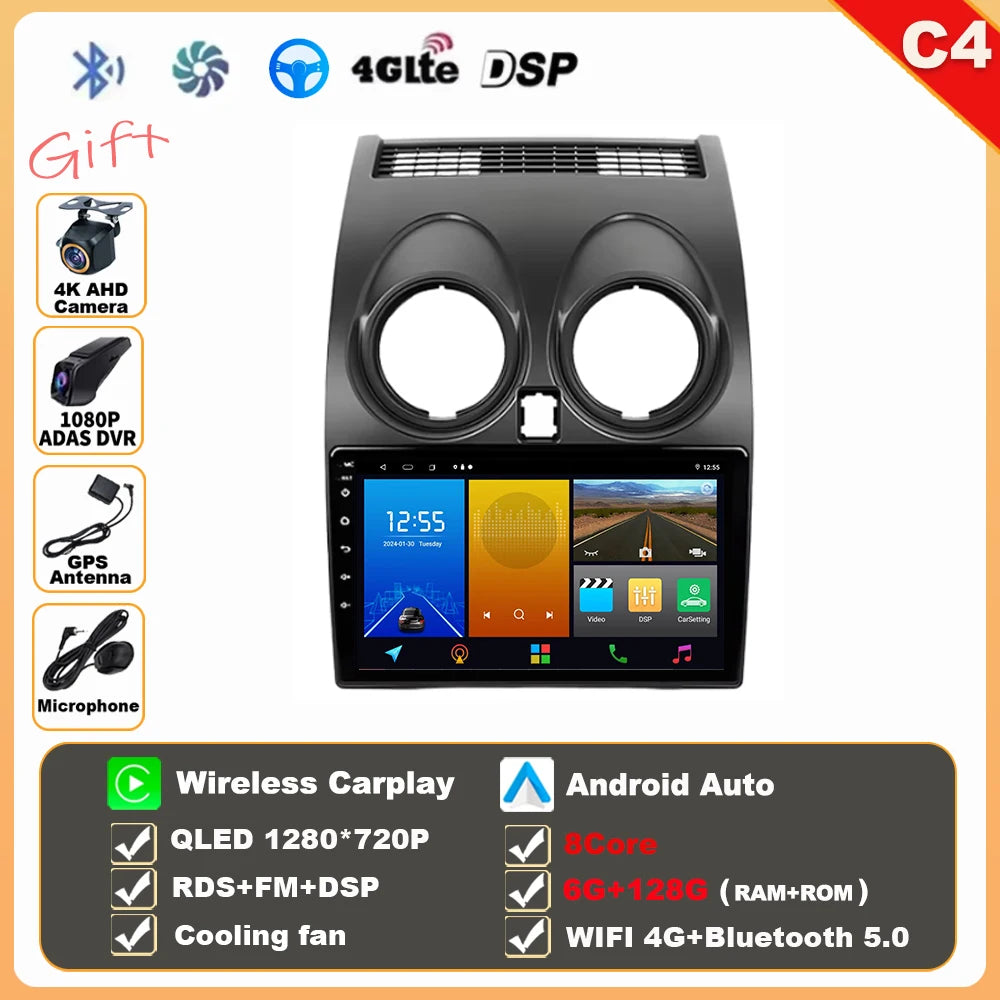 Android 16 Wireless CarPlay Android Auto Car Radio For Nissan Qashqai J10 2006 2007 2008-2013 Smart Intelligent Systems 4G GPS