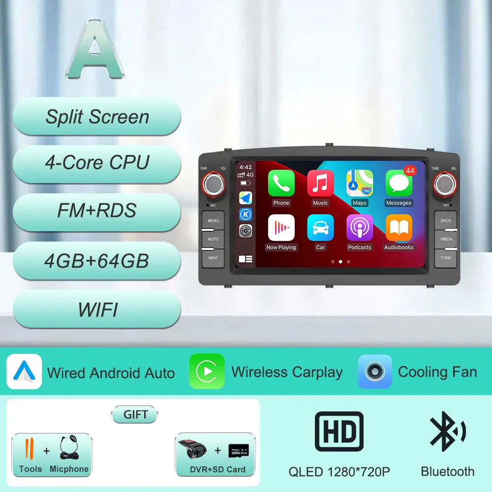 7"Android Car Radio for Toyota Corolla E120 2003-2006 Wireless CarPlay Android Auto GPS WiFi BT FM HD Touch Screen Stereo Player