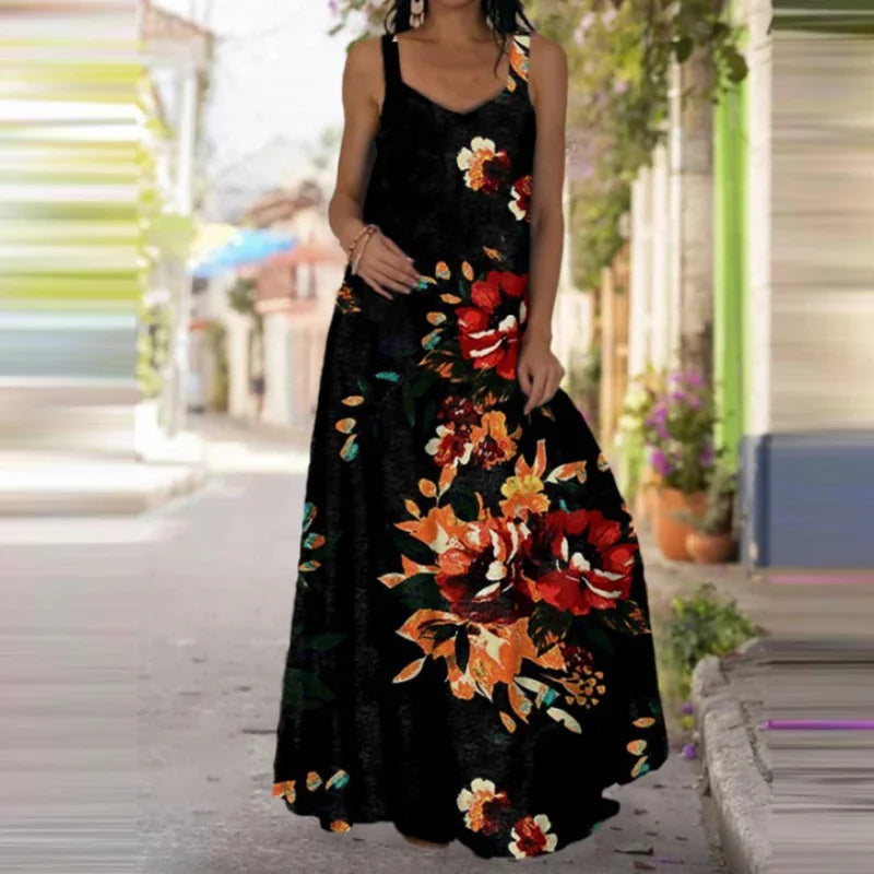 Women's Butterfly-Print Maxi Dress - Sleeveless, Casual Summer