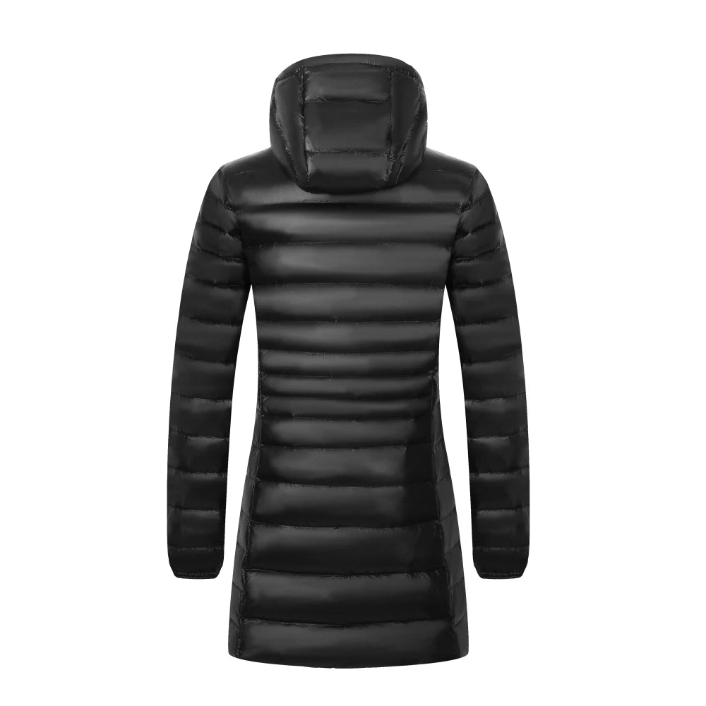 Women's Long Puffer Coat with Storage Bag - Light Hip-Length Jacket - photo 3