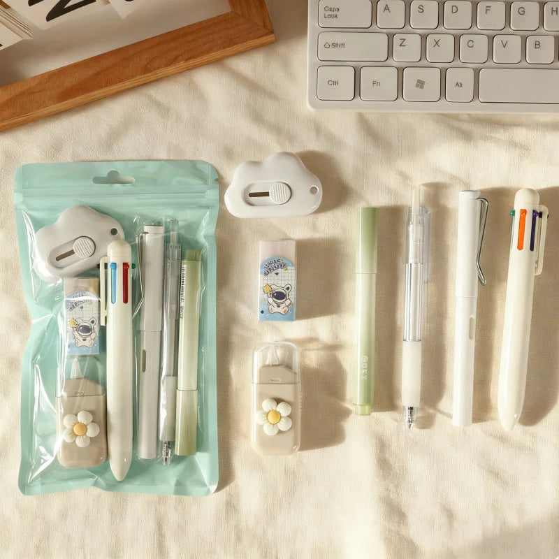 7-Pcs Stationery Set High-Quality Student Graduation Gift Neutral Pen Learning Companion Stationery Pack for Achievers， office