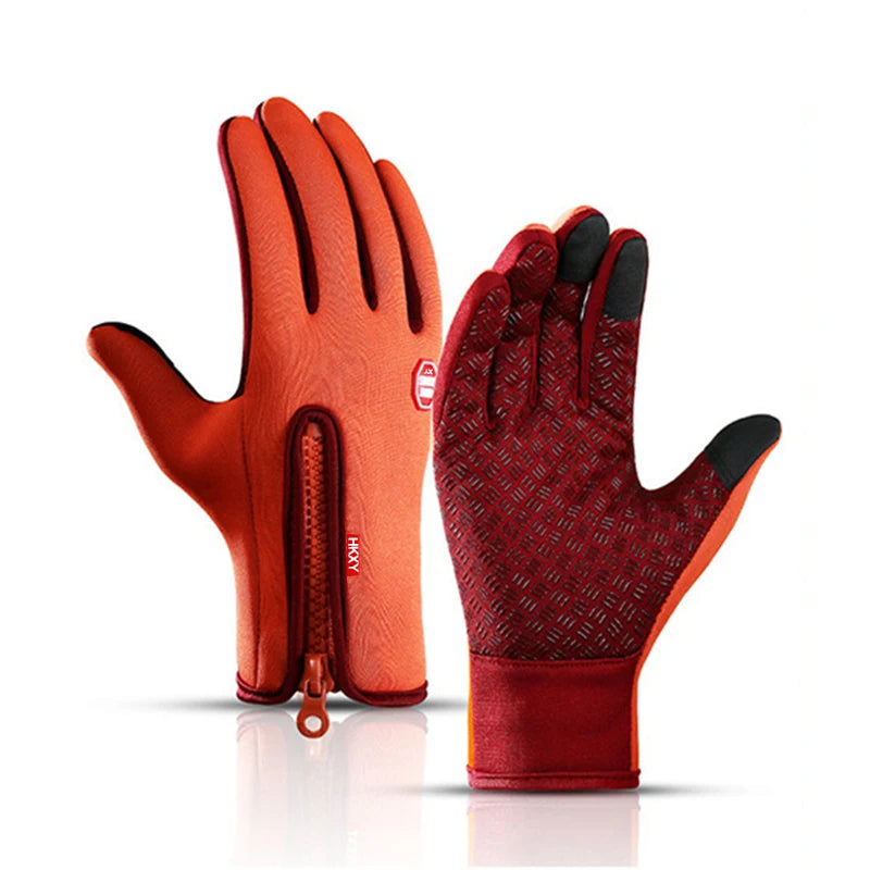 Unisex Touchscreen Winter Gloves, Windproof Zipper Gloves