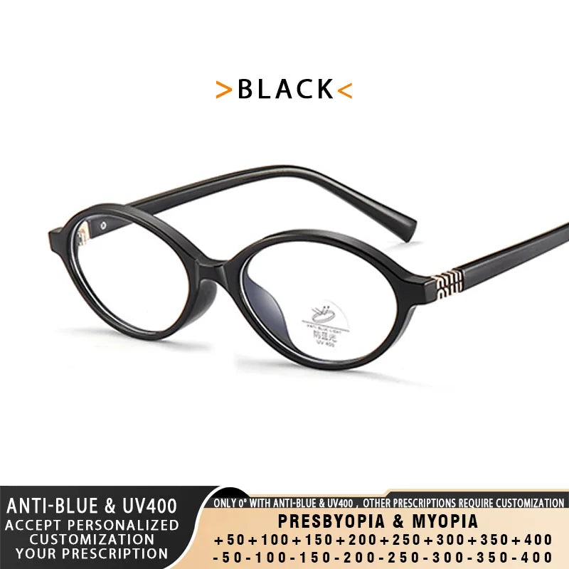 TANGOWO Retro Oval Small Frame Myopia Glasses Women Anti Blue Light Reading Glasses Anti-Reflection Prescription Eyewear