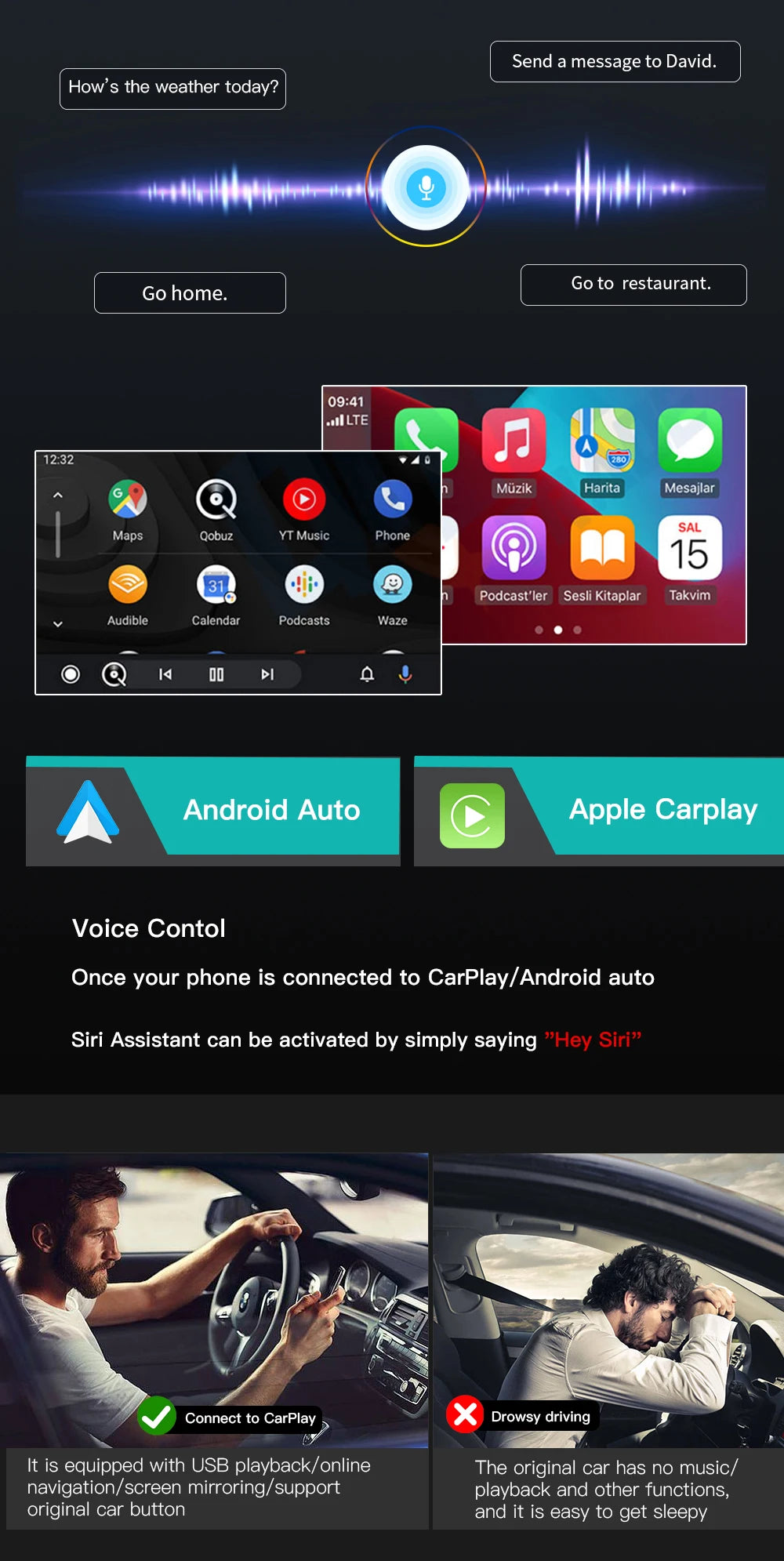 AUTOABC Wireless CarPlay Android Auto for Mercedes Benz A B C E Class NTG4.5/4.7 GLA CLA GLK SLK CLS W204 W176 W246 X204 C117