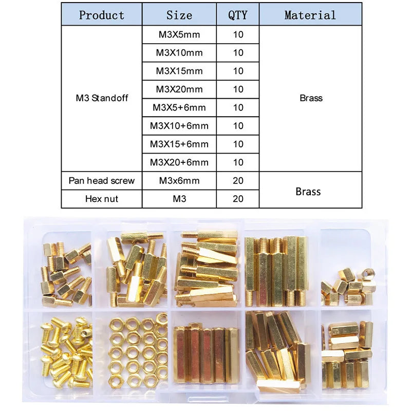 M3 Hex Brass Standoff with Brass Screw Nut Kit PCB Motherboard Standoff Spacer Screw Nut Thread Pillar Mount Male Female Spacer