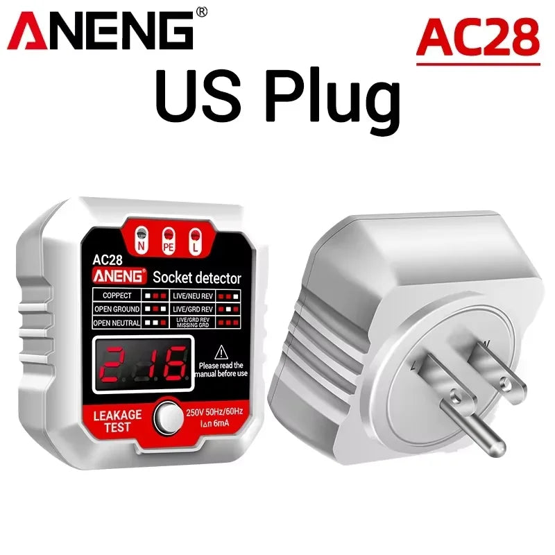 ANENG AC28 Digital Socket Power Tester Smart 50Hz/60Hz Zero Line Phase Circuit  Breaker Finder Check Voltage Tester EU/US Plug