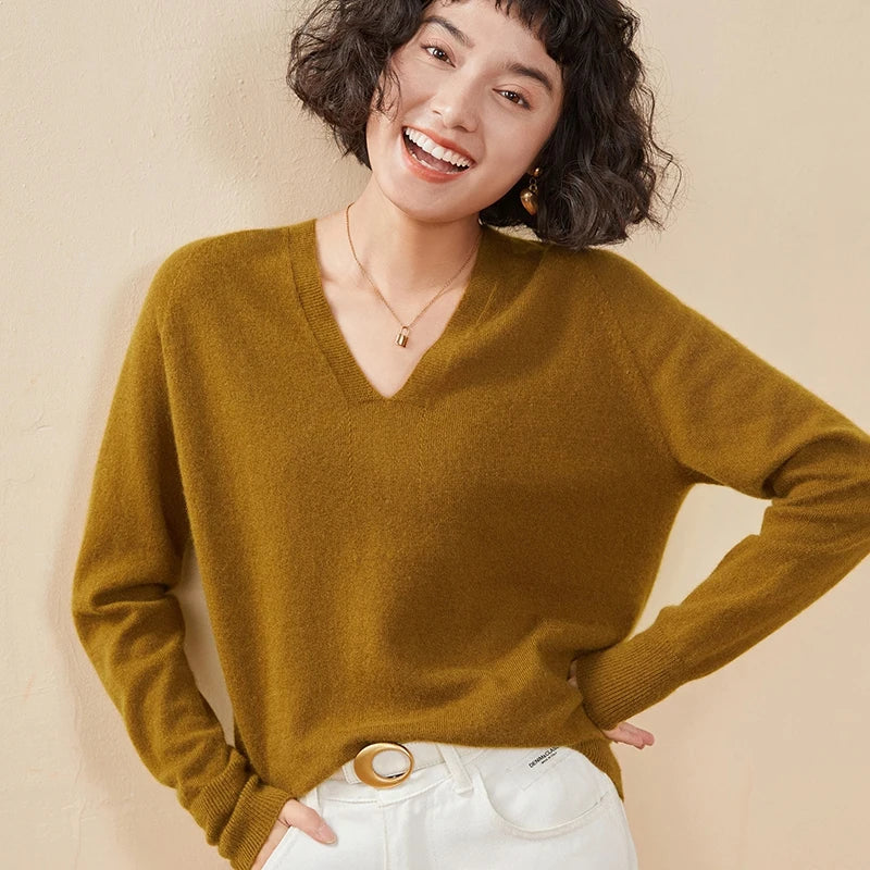 Women's Cashmere V-Neck Sweater, Knit Pullover