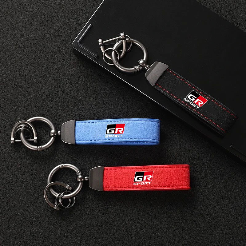 Suede Metal Buckle Car Keychain Keyring Men Gift Accessories for Toyota GR Sport Gazoo Racing Yaris 86 Corolla Hilux Supra C-HR