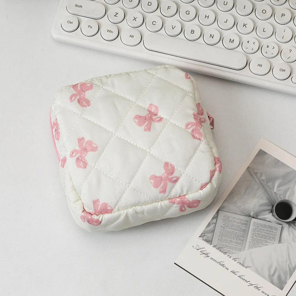 Cute Large Capacity Sanitary Napkin Storage Bags Cartoon Bow Portable Girls Physiological Period Tampon Organiser Bag Pouch