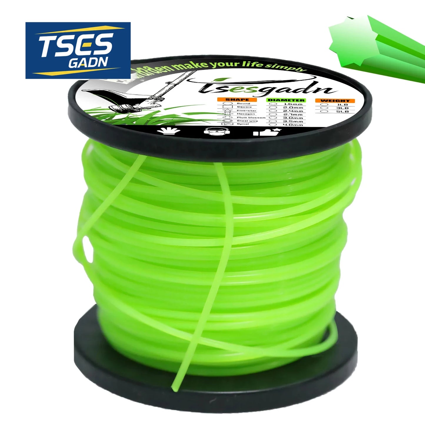TSES 59m~130m Green String Trimmer Line Roll Durable Octagonal Shape Nylon Weed Whacker Line Strimmer Line Rope