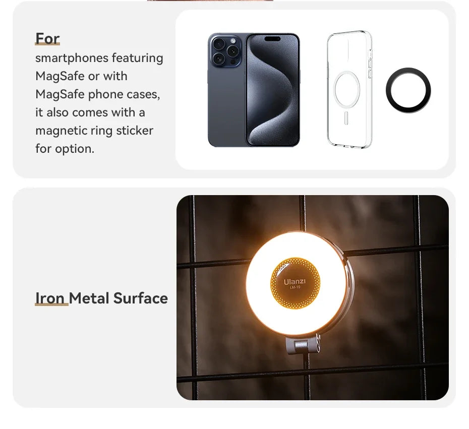 Original Ulanzi LM19 MagSafe Fill Light CRI 95+ Bi Color Flip for Vlog Livestream Photograph Magnetic Mobile Phones Compatible