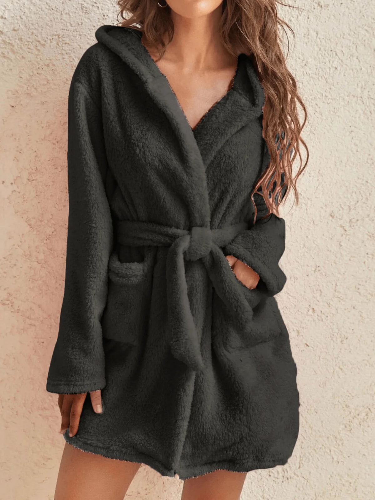 Women's Hooded Fleece Robe with Belt