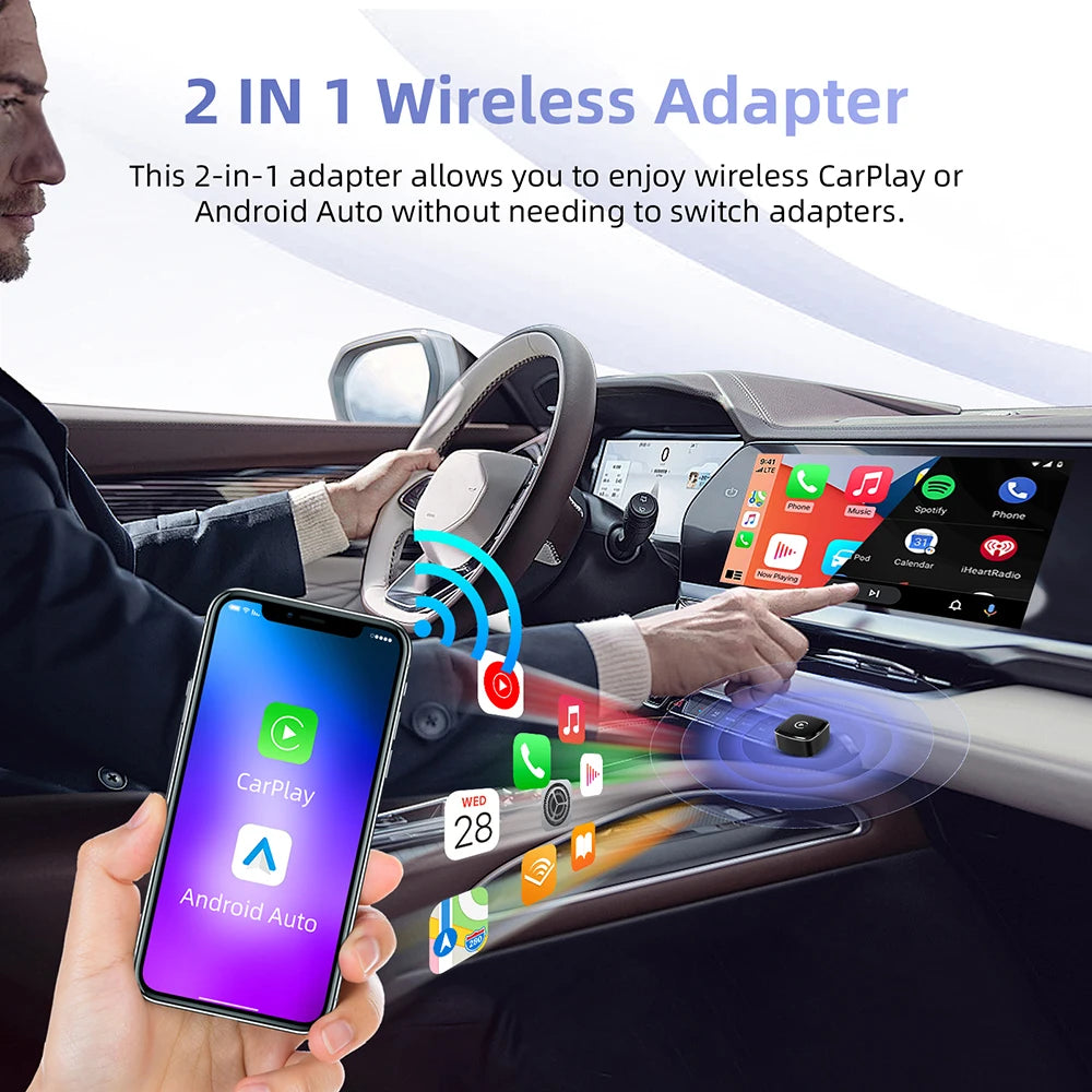 2-in-1 Mini CarPlay Box — Wired to Wireless CarPlay & Android Auto Adapter, Plug & Play for Factory-Wired CarPlay Cars