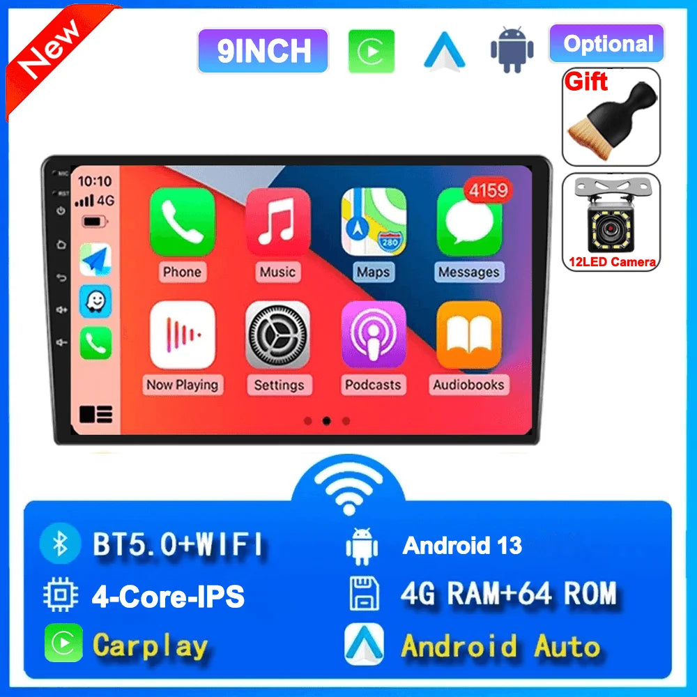 Universal 2-DIN Android 13 Car Stereo (7"/9"/10", 64GB) — CarPlay, Android Auto, GPS, WiFi