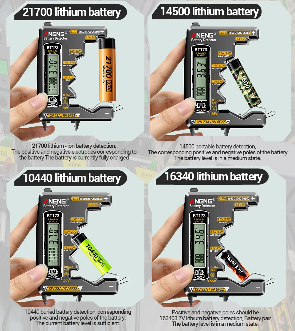 Universal Battery Tester ANENG BT173 Battery Detector Test C D AA AAA N 9V Cell Button Meter Visual Display Testing Tester Tools