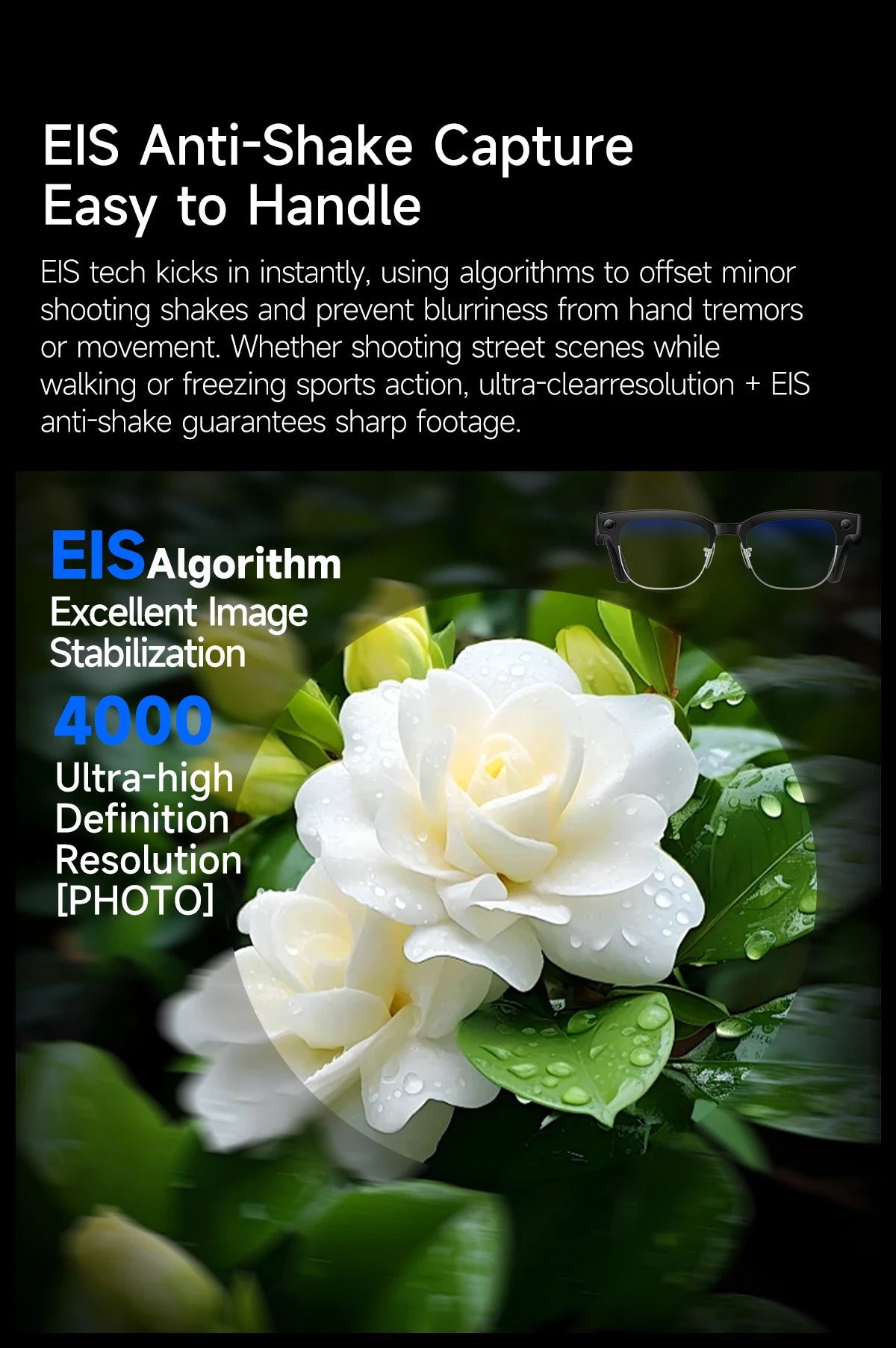 GUHUAVMI W630 AI Smart Glasses – 800MP Dual Camera, 4K Video, BT 5.3, AI ChatGPT, Voice Translation & Blue Light Blocking