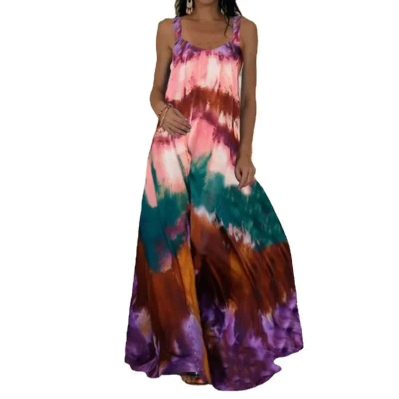 Women's Flame Print Sleeveless Maxi Dress – Casual Summer Sundress
