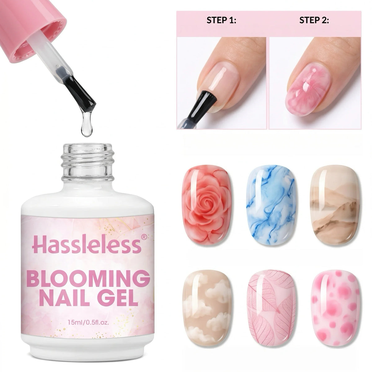Hassleless Blooming Gel Nail Polish Set (15ml glass bottle) - Professional Nail Gel, Blooming Gel Nail Polish Set includes gel,