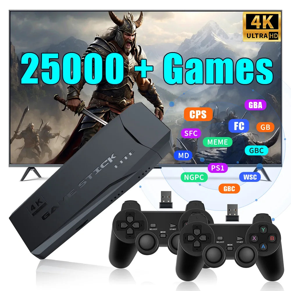 JMachen M8 Game Stick – 25,000+ Games, 4K HD, 64GB, 12 Emulators & 2.4G Wireless Controller | PS1/GBA/MAME