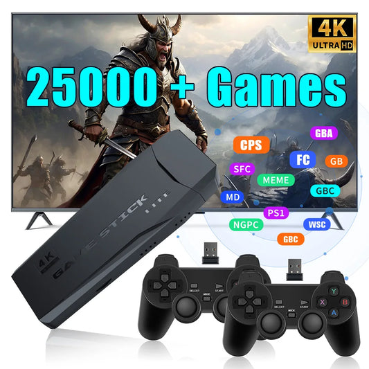 JMachen M8 Game Stick – 25,000+ Games, 4K HD, 64GB, 12 Emulators & 2.4G Wireless Controller | PS1/GBA/MAME