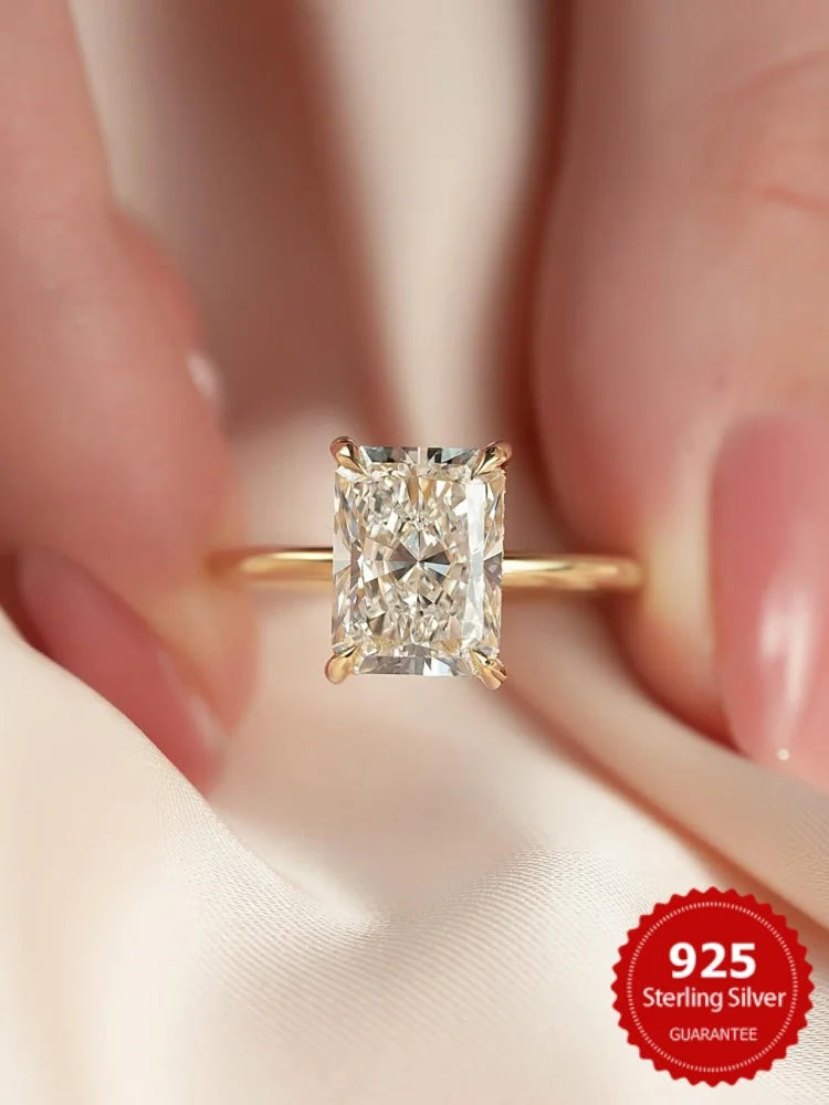 925 Sterling Silver Rectangle-Cut Zircon Ring for Women
