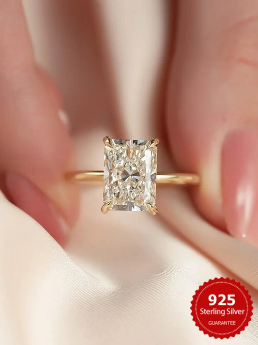 925 Sterling Silver Rectangle-Cut Zircon Ring for Women