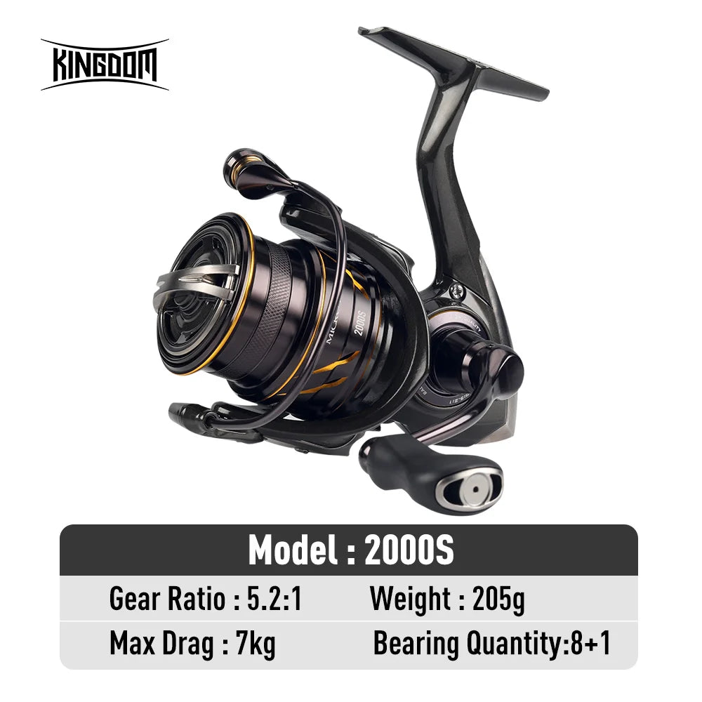 Kingdom Micro Fly Pro Fishing Spinning Reel 160g Ultralight 8+1BB 7KG Max Drag 5.2:1 Freshwater Saltwater Reel Bass Pike Fishing
