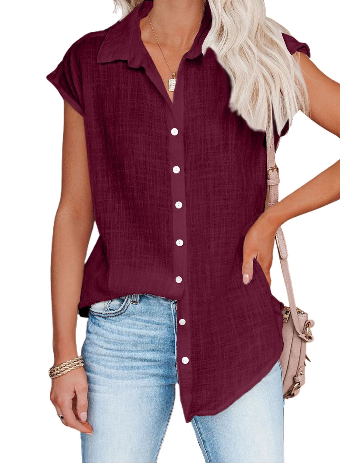 Women's Cotton-Linen Shirt — Casual Loose Short-Sleeve Summer Top