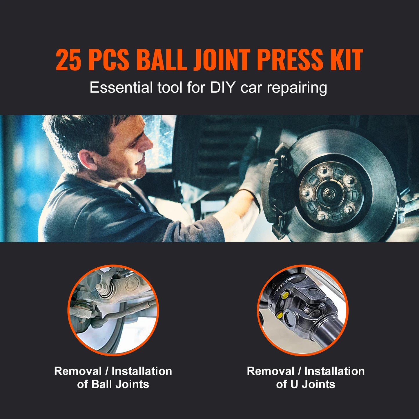 25-Piece Ball Joint Press Kit – Heavy-Duty C-Press Tool for Ford, GM, Dodge, Jeep & Dana Axles